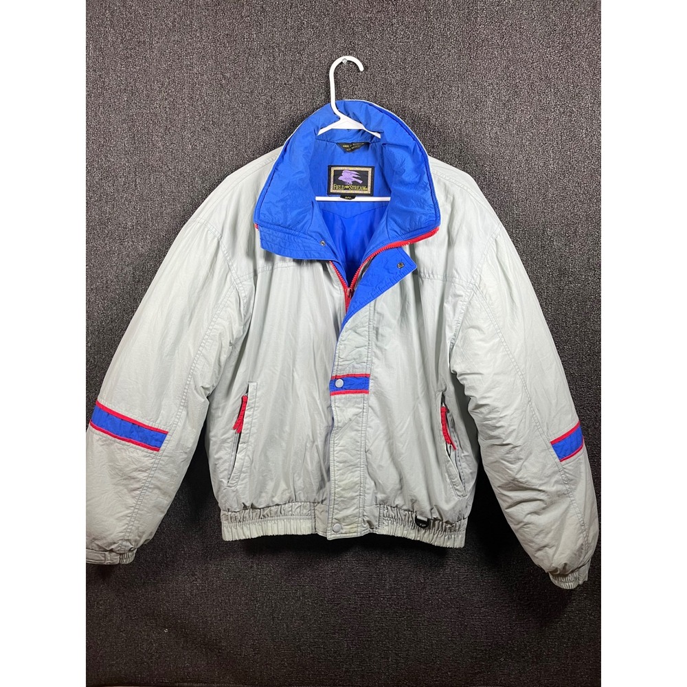 Vintage Field Stream Vantage Cloth Puffer Jacket Mens Medium Gray Blue Red Ski